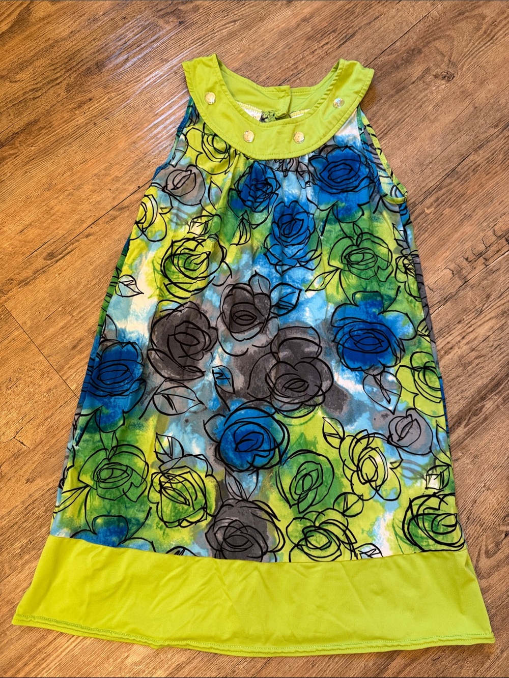 Self Esteem Neon Lime & Blue Floral Sleeveless Dress